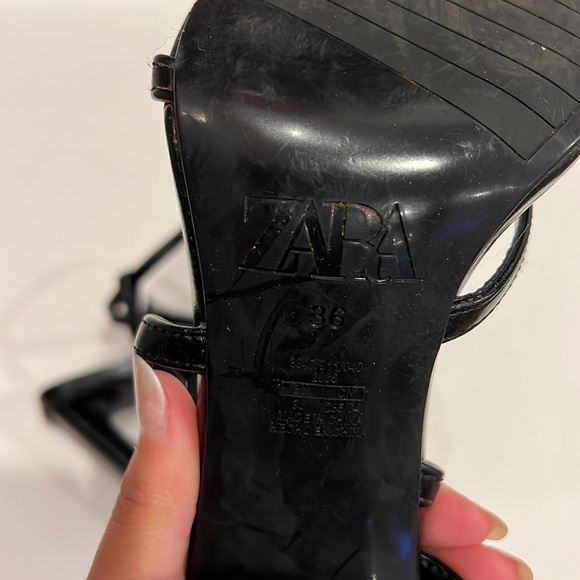 ZARA Black Leather Square Toe Strappy Heels w/ Ankle Strap Size 6 - Picture 6 of 6